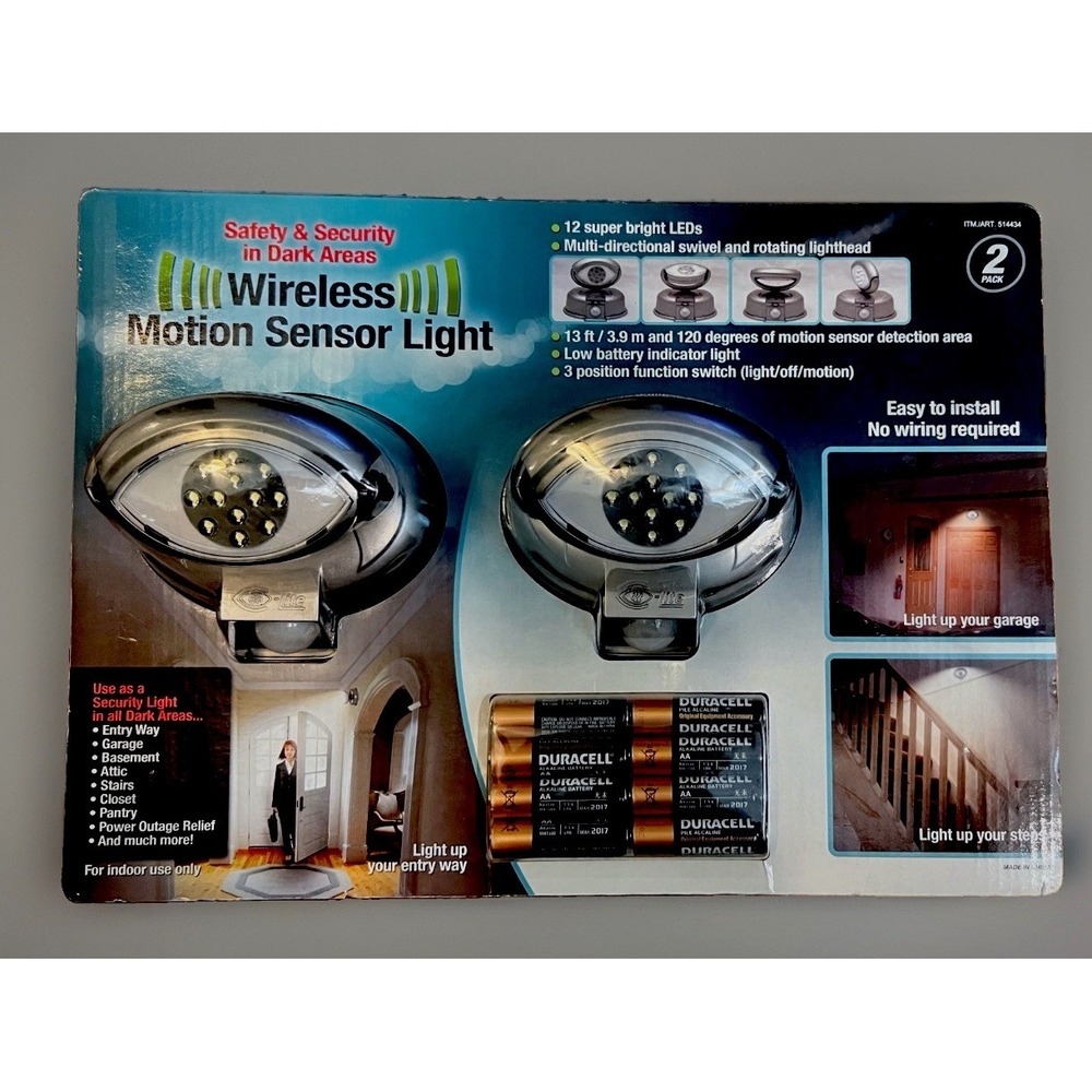 Capstone Wireless Motion Sensor Light 2 Pack 12 LED Battery Indoor New
